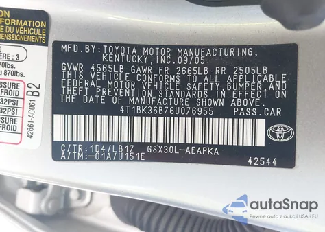 2006 Toyota Avalon Limited from USA, damaged, VIN 4T1BK36B76U076955
